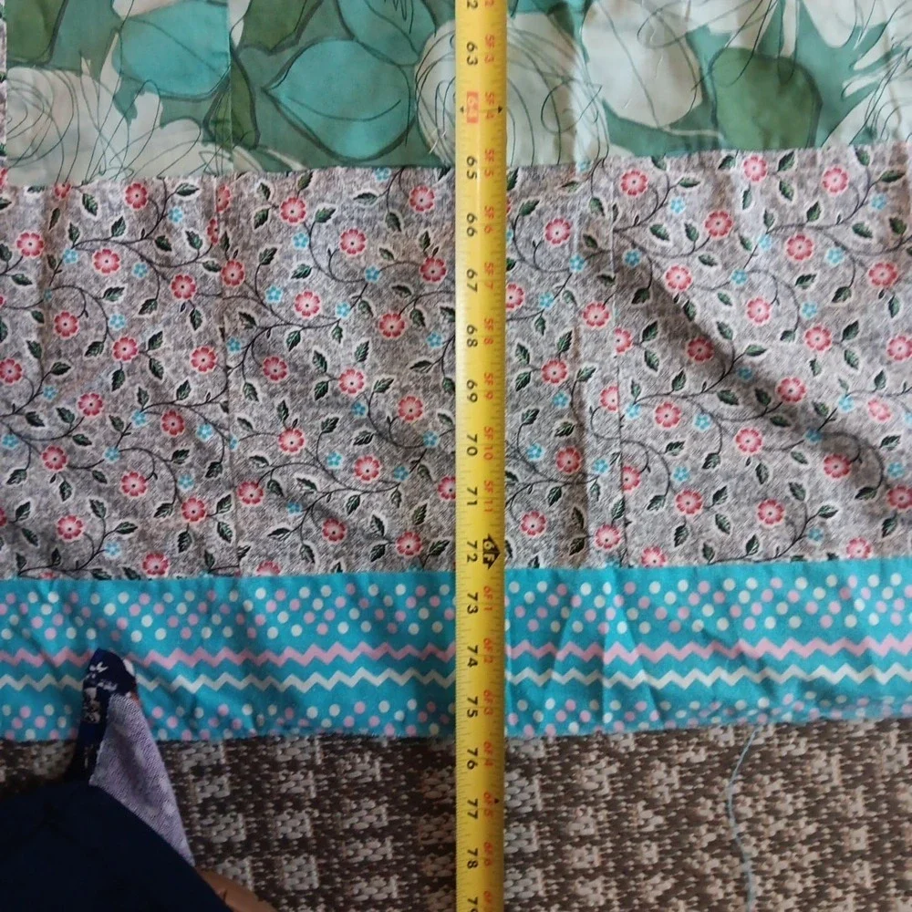 VTG 70's Crazy Multi-Color Quilt Top Unfinished Fabric 93X76 Craft Boho Cottage